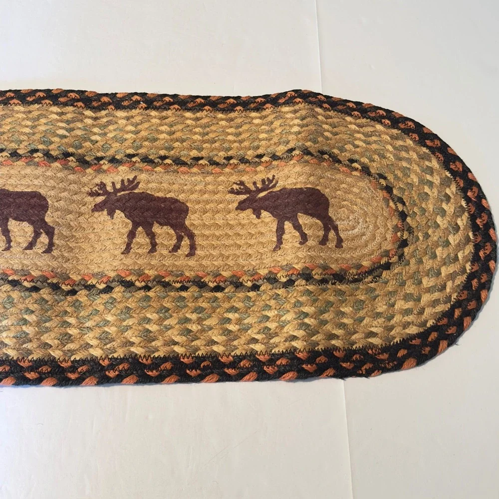 Rustic Braided Jute Table Runner Oval Moose Wildlife Cabin Lodge Decor 35.5x13.5